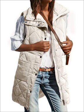 Dokotoo Women's Long Puffer Vest Stand Collar Sleeveless Puffy Jacket Coat